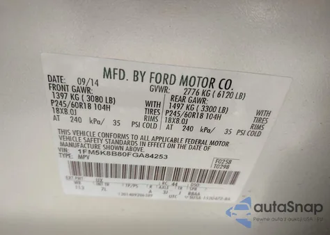 2015 Ford Explorer из США, поврежденный, VIN 1FM5K8B80FGA84253